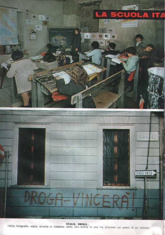 LA SCUOLA ITALIANA - sopra una classe in Calabria e sotto una scritta sui muri di un istituto superiore milanese.jpg